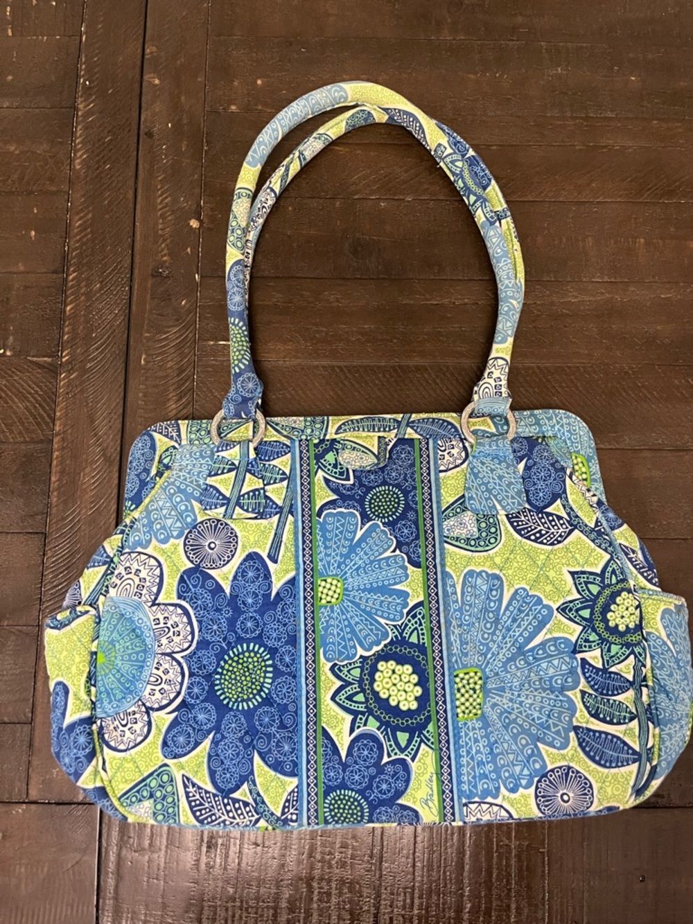 Vera Bradley Doodle Daisy Quilted Floral Tote Bag Blue & Lime Women's bag